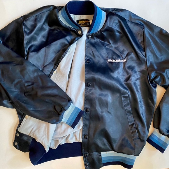 VNTG 80s Bandag Swingster Dark Blue Satin Jacket - Picture 1 of 5